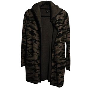RACHEL ZOE Camouflage Hooded Open Knit Long Sleeve Cardigan Sweater Size XS
